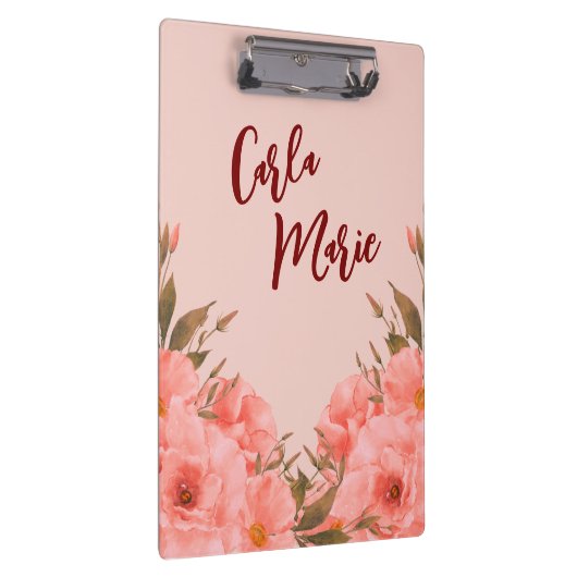 Personalized Clipboard | Pink Floral Design クリップボード (右)