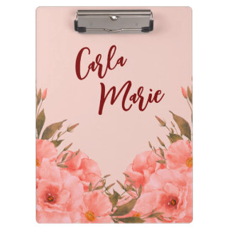 Personalized Clipboard | Pink Floral Design クリップボード