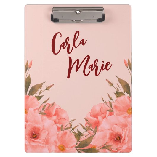 Personalized Clipboard | Pink Floral Design クリップボード (正面)