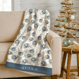 Personalized Coastal Crab Christmas Lights Holiday フリースブランケット