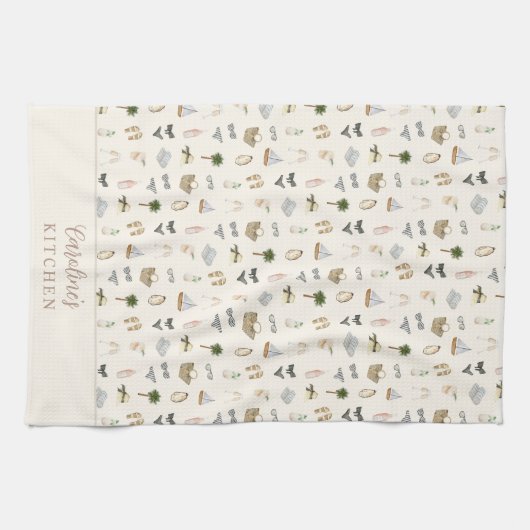 Personalized Coastal Summer Getaway Pattern キッチンタオル (横)