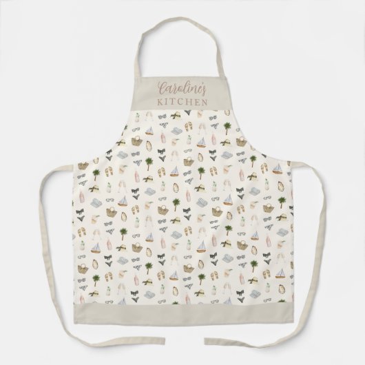 Personalized Coastal Summer Pattern エプロン (正面)