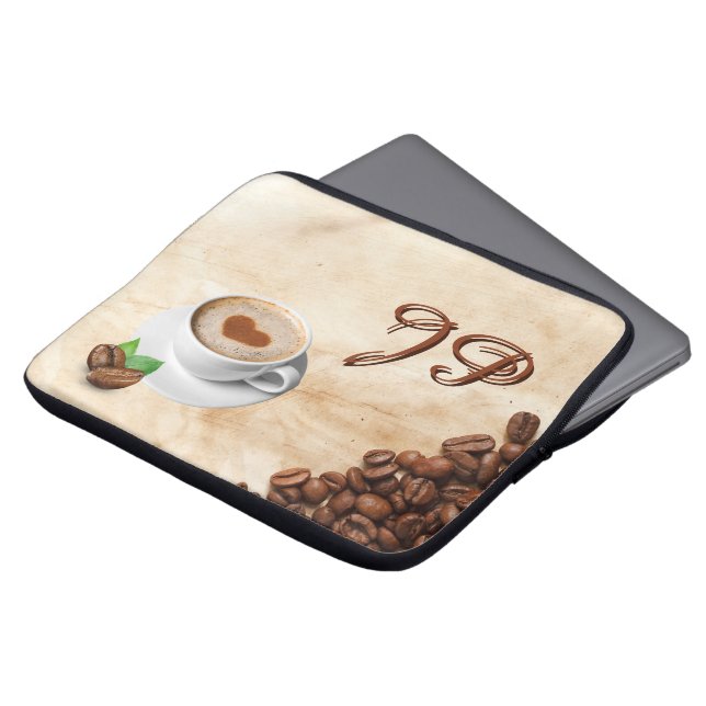 Personalized Coffee Laptop Sleeve Initials ラップトップスリーブ (正面上部)