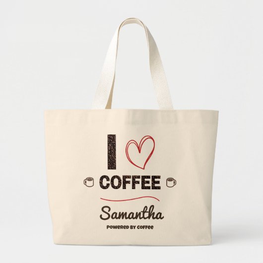 Personalized Coffee Lover Name Design ラージトートバッグ (正面)