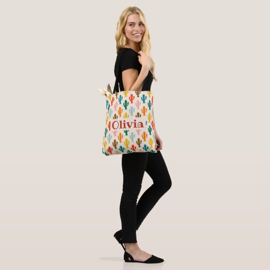 Personalized Colorful Cacti Pattern Tote Bag トートバッグ (モデル)