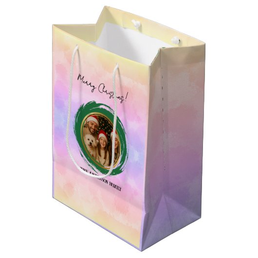 Personalized Colorful Christmas  ミディアムペーパーバッグ (正面アングル)
