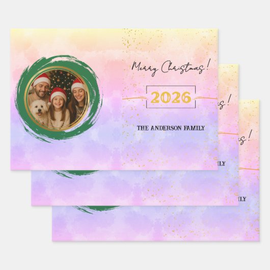Personalized Colorful Christmas ラッピングペーパーシート (セット)