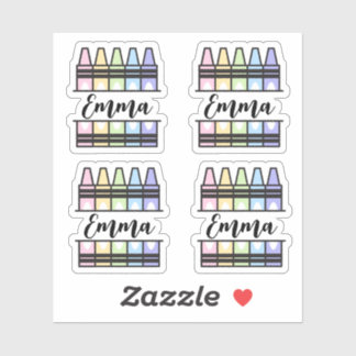 Personalized Colorful Crayon Name Sticker シール