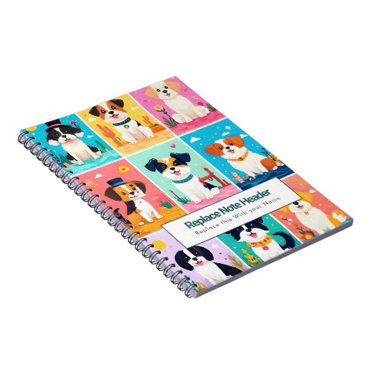 Personalized Colorful Cute Dogs Notebook ノートブック (右側)