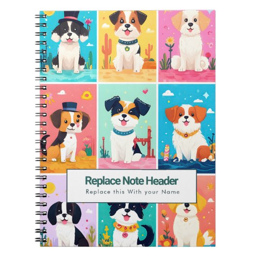 Personalized Colorful Cute Dogs Notebook ノートブック (正面)