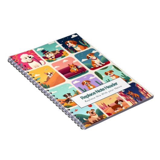Personalized Colorful Cute Dogs Notebook ノートブック (右側)