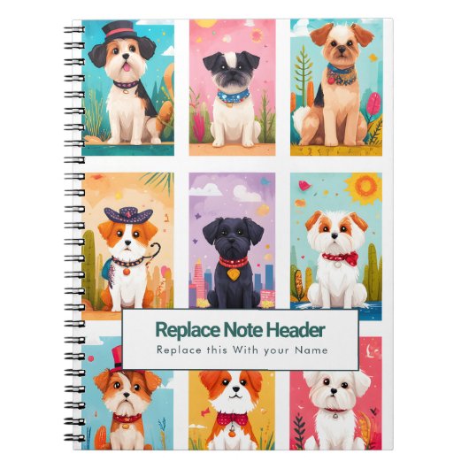 Personalized Colorful Cute Dogs Notebook ノートブック (正面)