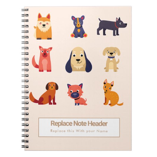 Personalized Colorful Cute Dogs Notebook ノートブック (正面)