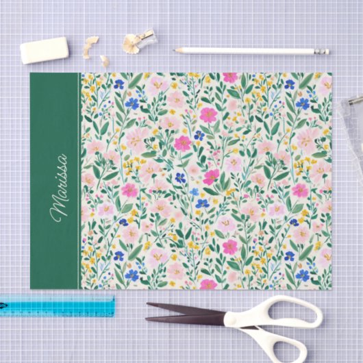 Personalized Colorful Floral 薄葉紙 (クラフト)