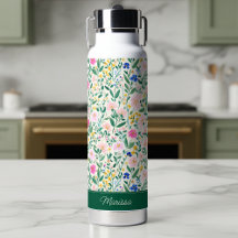 Personalized Colorful Floral Monogram Water Bottle