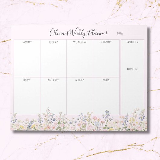Personalized Colorful Flower Floral Weekly Planner ノートパッド