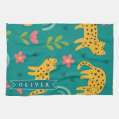 Personalized Colorful Fun Leopard Jungle Name Gift キッチンタオル (横)