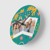 Personalized Colorful Fun Leopard Jungle Name Gift ラウンド壁時計 (傾斜)