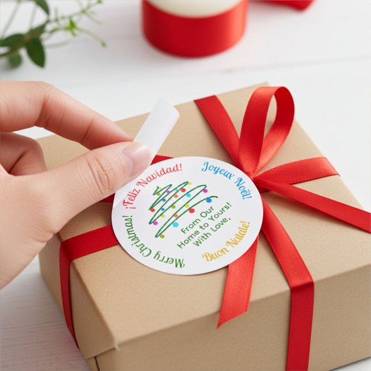 Personalized Colorful Multilingual Merry Christmas ラウンドシール