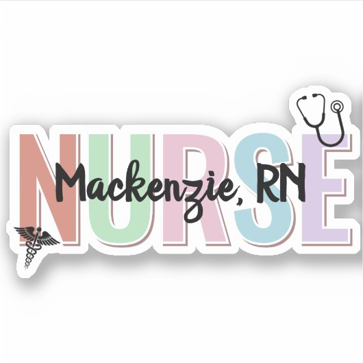 Personalized Colorful Nurse Stethoscope RN NP シール (正面)