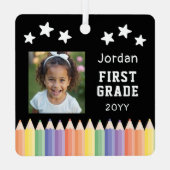 Personalized Colorful Photo First Grade Keepsake メタルオーナメント (裏面)