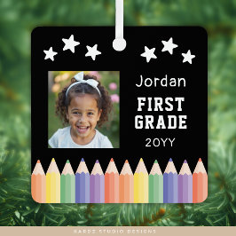 Personalized Colorful Photo First Grade Keepsake メタルオーナメント