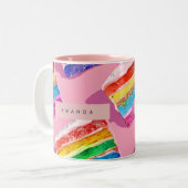 Personalized Colorful Rainbow Cake Slice ツートーンマグカップ (正面左)