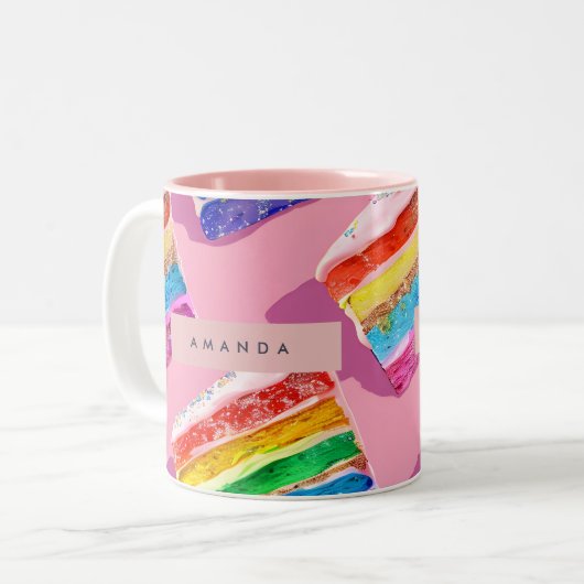 Personalized Colorful Rainbow Cake Slice ツートーンマグカップ (正面左)