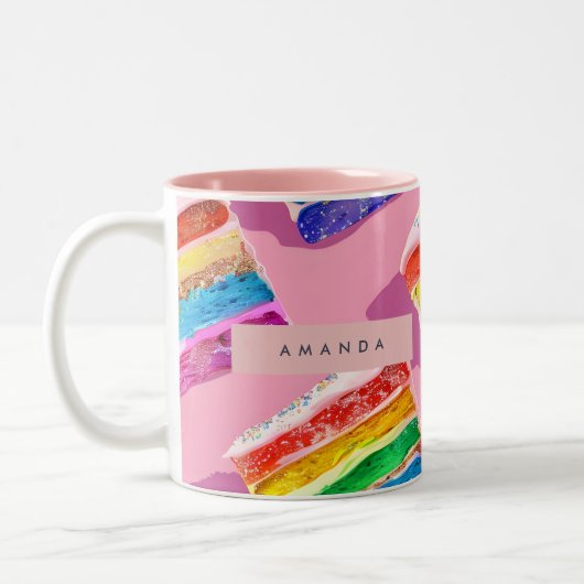Personalized Colorful Rainbow Cake Slice ツートーンマグカップ (左)