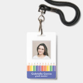 Personalized Colorful School Teacher Bar Code ID バッジ (正面(ネックストラップ付))