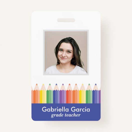 Personalized Colorful School Teacher Bar Code ID バッジ (正面)