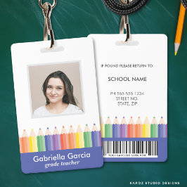 Personalized Colorful School Teacher Bar Code ID バッジ