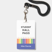 Personalized Colorful Student Hall Pass バッジ (正面（ネックストラップ付）)