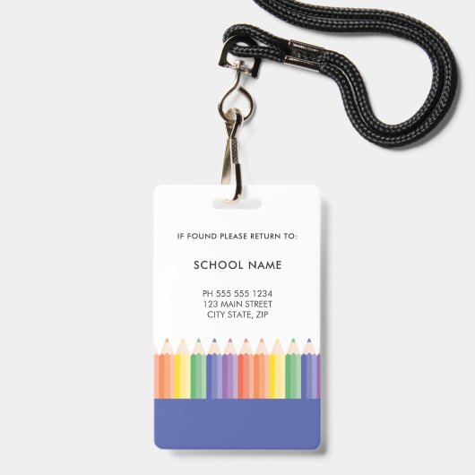 Personalized Colorful Student Hall Pass バッジ (裏面（ネックストラップ付）)