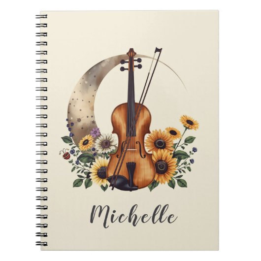 Personalized Colors Wildflower Boho Floral Violin  ノートブック (正面)