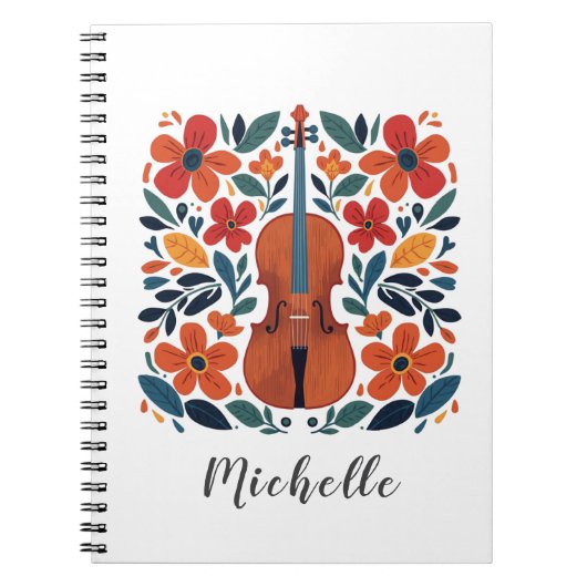 Personalized Colors Wildflower Boho Floral Violin  ノートブック (正面)