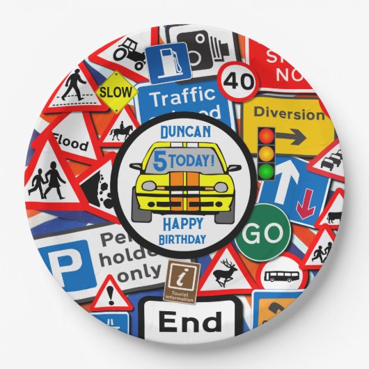 Personalized Colourful Road Signs, Birthday Party ペーパープレート (正面)