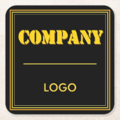 Personalized Company Black Modern Custom Business スクエアペーパーコースター (正面)