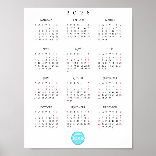 Personalized Company Business Logo 2026 Calendar ポスター (正面)