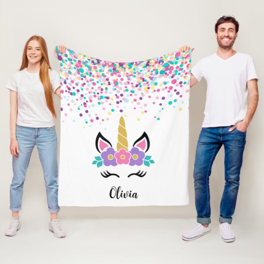 Personalized Confetti Unicorn Blanket – Polka Dot  フリースブランケット (インサイチュ)