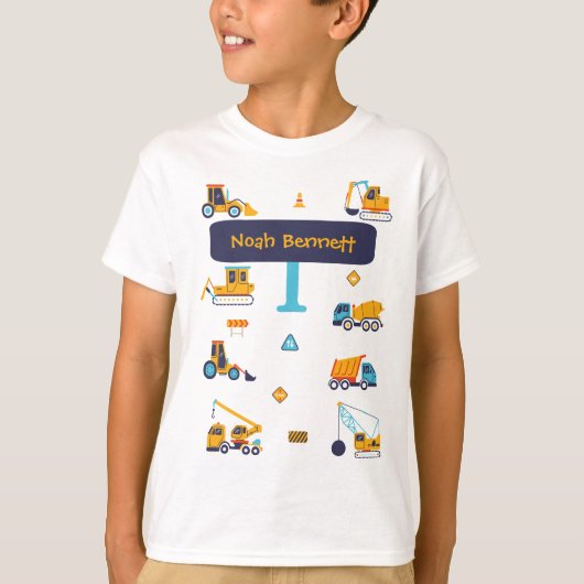 Personalized Construction Truck T-Shirt for Boys Tシャツ (正面)
