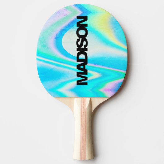 Personalized Cool Cute Name Holographic Wave 卓球ラケット (正面)