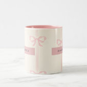 Personalized Coquette Blush Pink Bow Ribbon ツートーンマグカップ (中央)