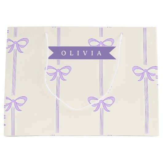 Personalized Coquette Bow Name Girly Aesthetic ラージペーパーバッグ (正面)
