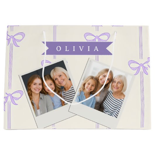 Personalized Coquette Bow Name Girly Aesthetic ラージペーパーバッグ (正面)