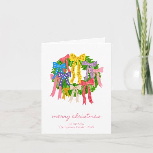Personalized Coquette Bow Wreath Blank Folded シーズンカード (正面)