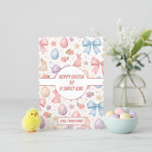 Personalized Coquette Bunny & Pink Bow Easter シーズンカード