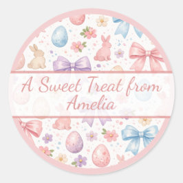 Personalized Coquette Bunny & Pink Bow Easter ラウンドシール