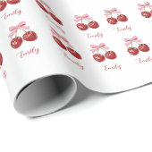  Personalized Coquette Cherry Bow ラッピングペーパー (ロールコーナー)