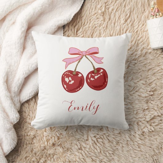  Personalized  Coquette Cherry Bow Name クッション (ブランケット)